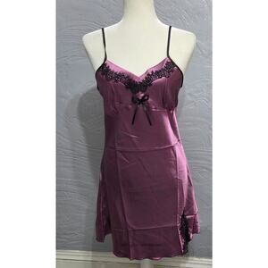 Purple Satin Lace Trim Chemise Nightgown Medium Fit